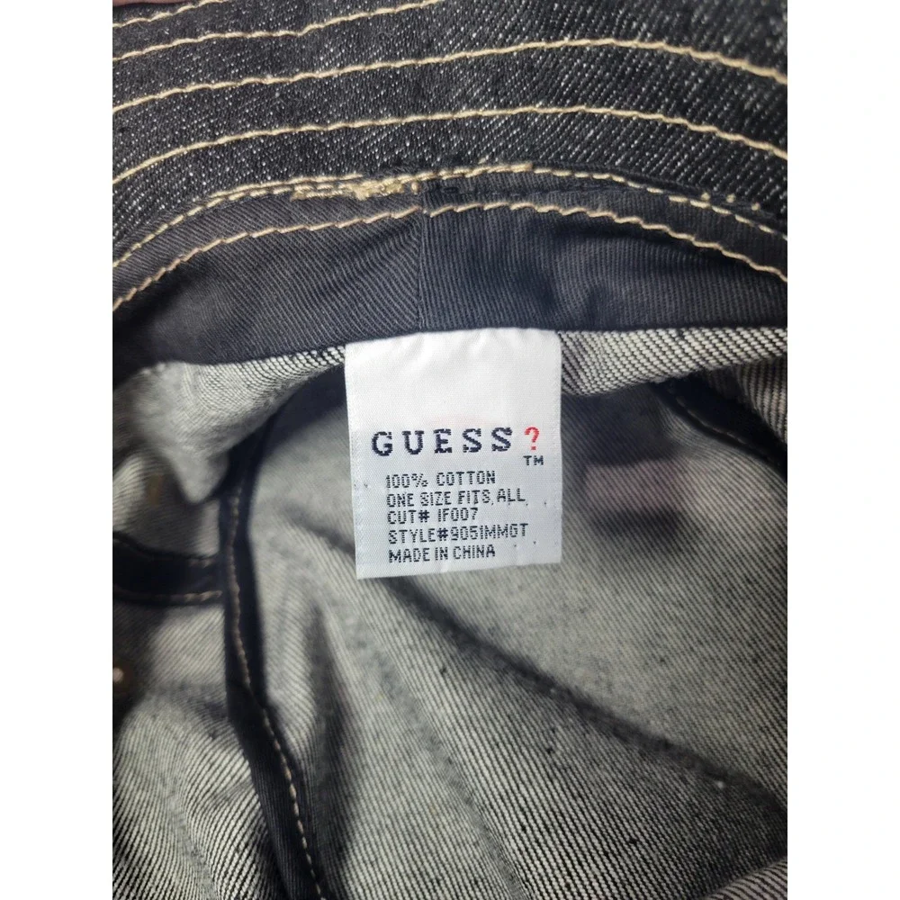 GUESS Vintage Dark Wash Denim‎ Bucket Hat Embroidered Logo 9051MM6T OSFM Blue